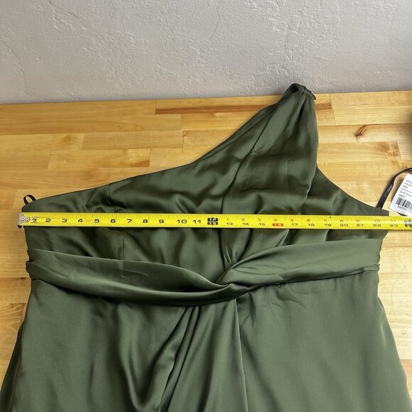 Dessy Collection Size 22 W Whisper Satin One Shoulder Drape Gown Olive Green NWT - Picture 8 of 10